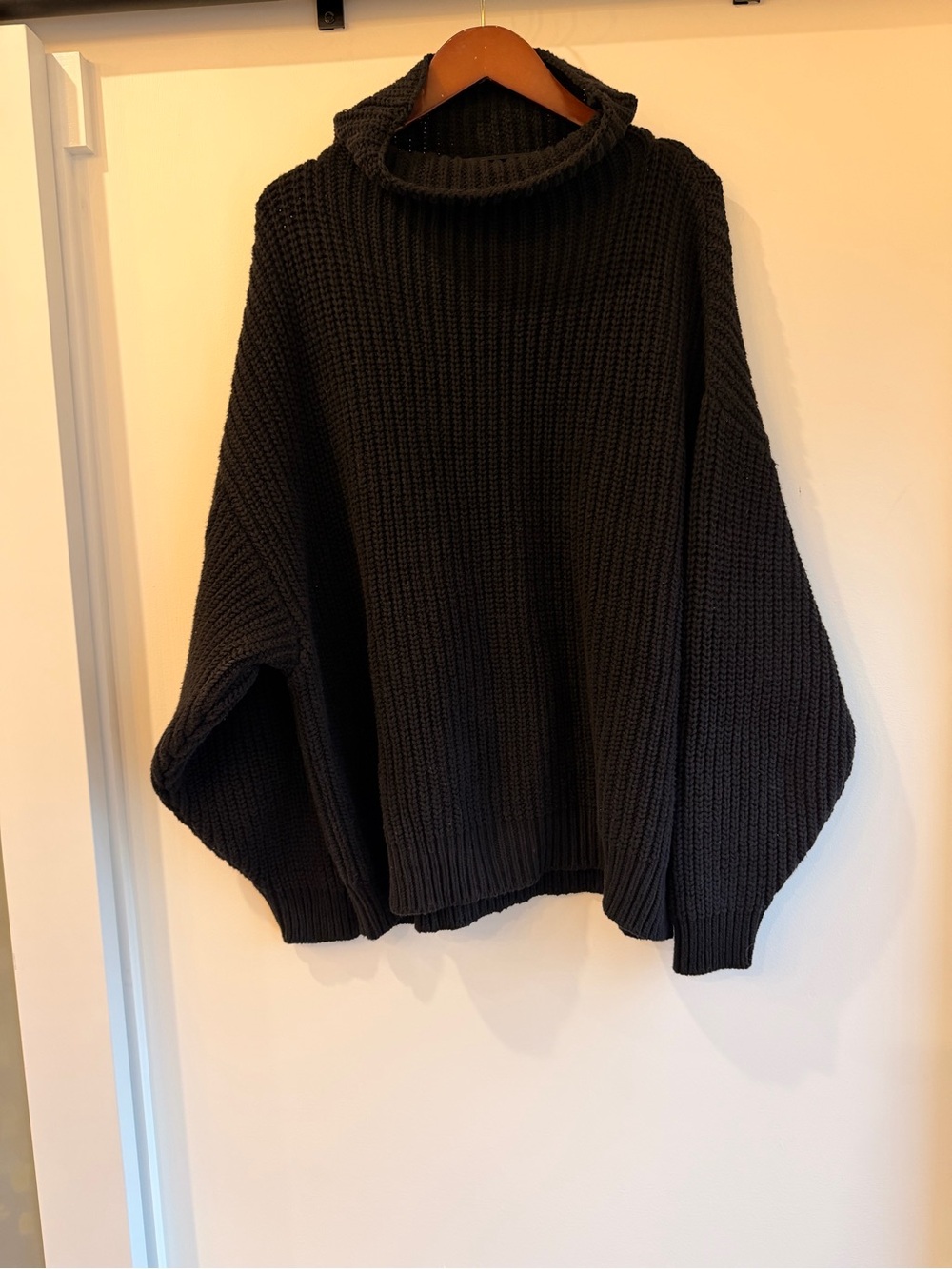Free People Oversized Black Ribbed Turtleneck Sweater